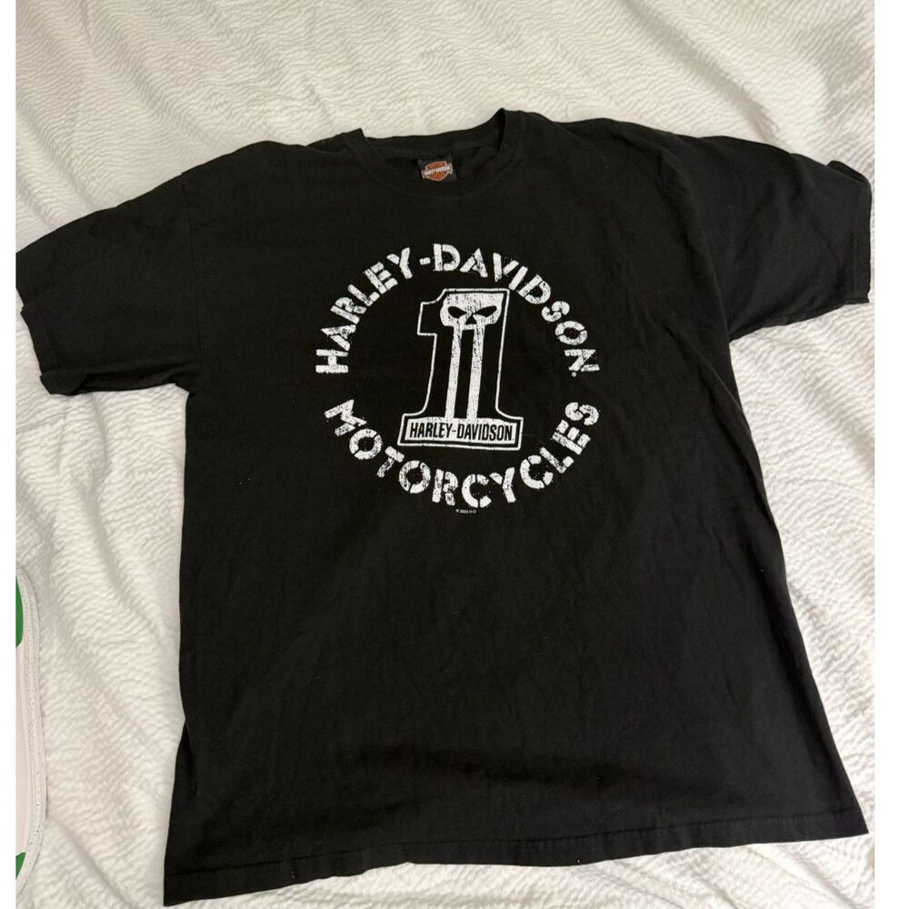 Harley-Davidson Mason City Iowa Dealer T-Shirt Men's XL Black Skull #1 Logo